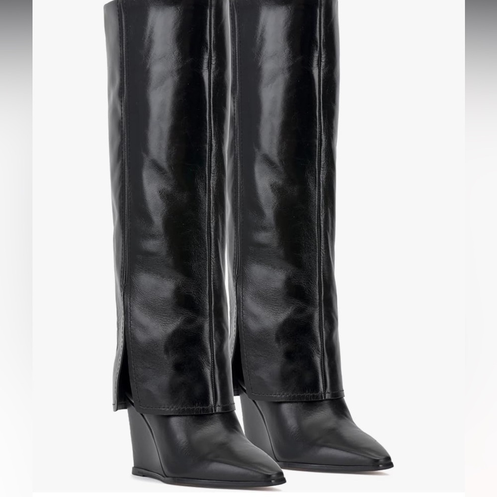 VINCE CAMUTO COW DERBY BLACK KNEE HIGH BOOTS SIZE 6.5 M with wide calf
